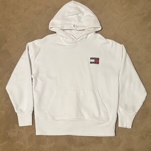 Tommy Hilfiger White Pullover Hoodie with Small Flag Logo